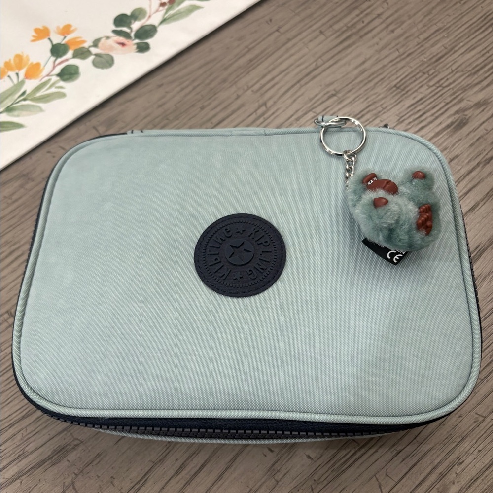 Kipling Light Mint Green Cosmetic Pouch with Plush Keychain
